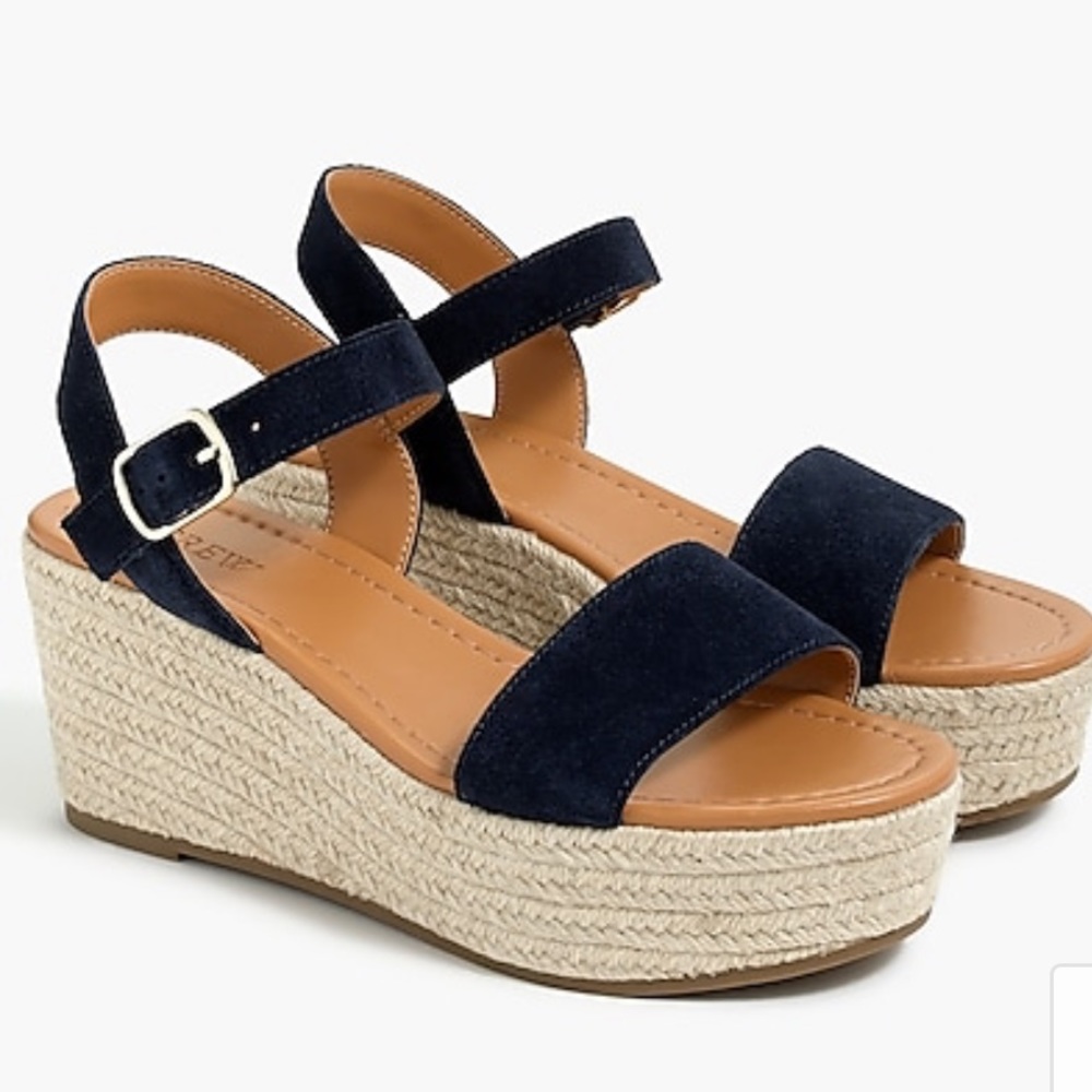 J Crew Dark Navy Canvas Strappy Heel Espadrille’s Sandals Shoes